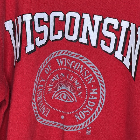 Vintage WISCONSIN UNIVERSITY Sweatshirt Pullover Sleeve Red 90s USA Large Unisex - Picture 3 of 6